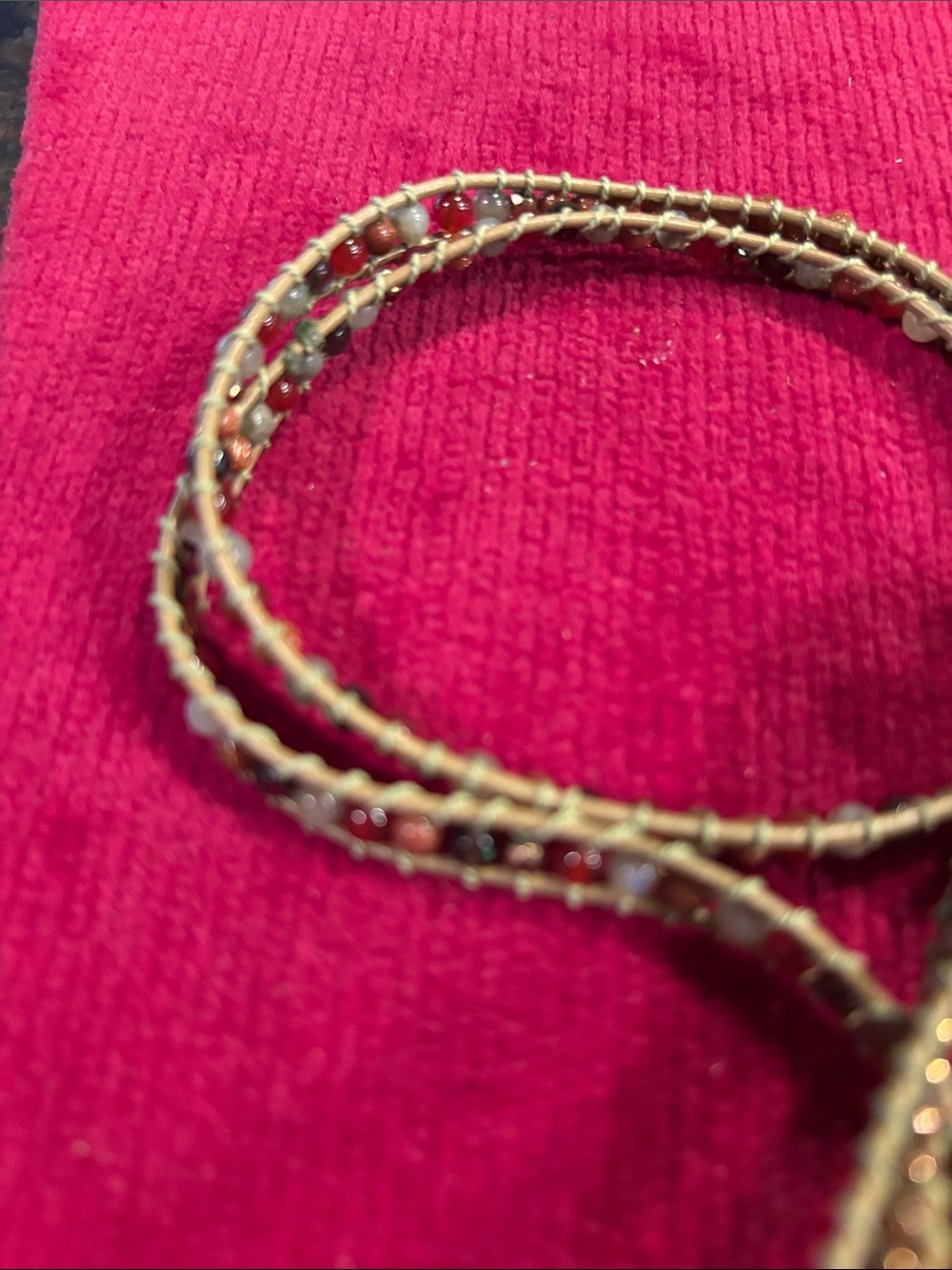 Boho Wrapped Beaded Bracelet - Red & Brown Accent - Picture 3 of 4
